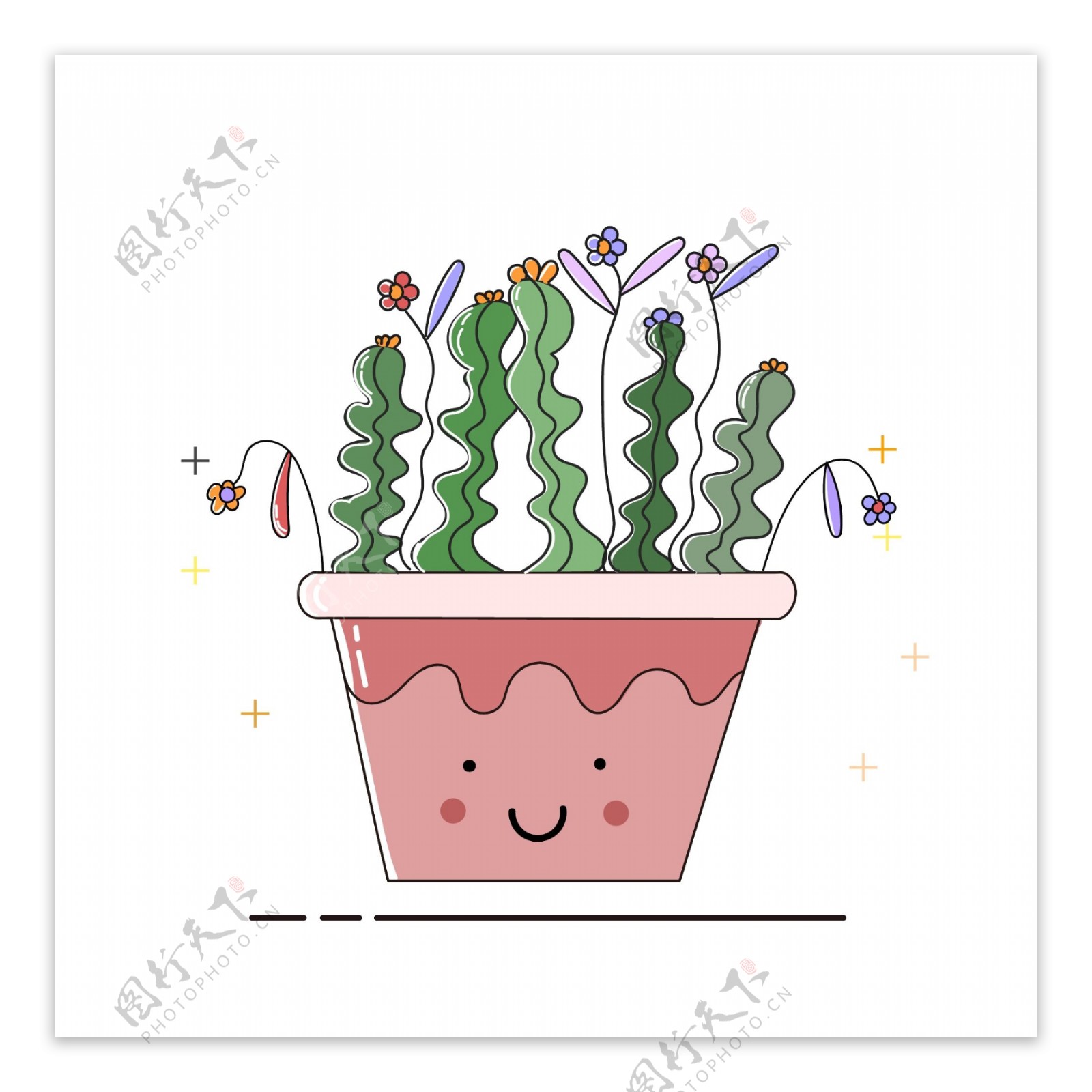 手绘植物盆栽花卉卡通可爱矢量元素