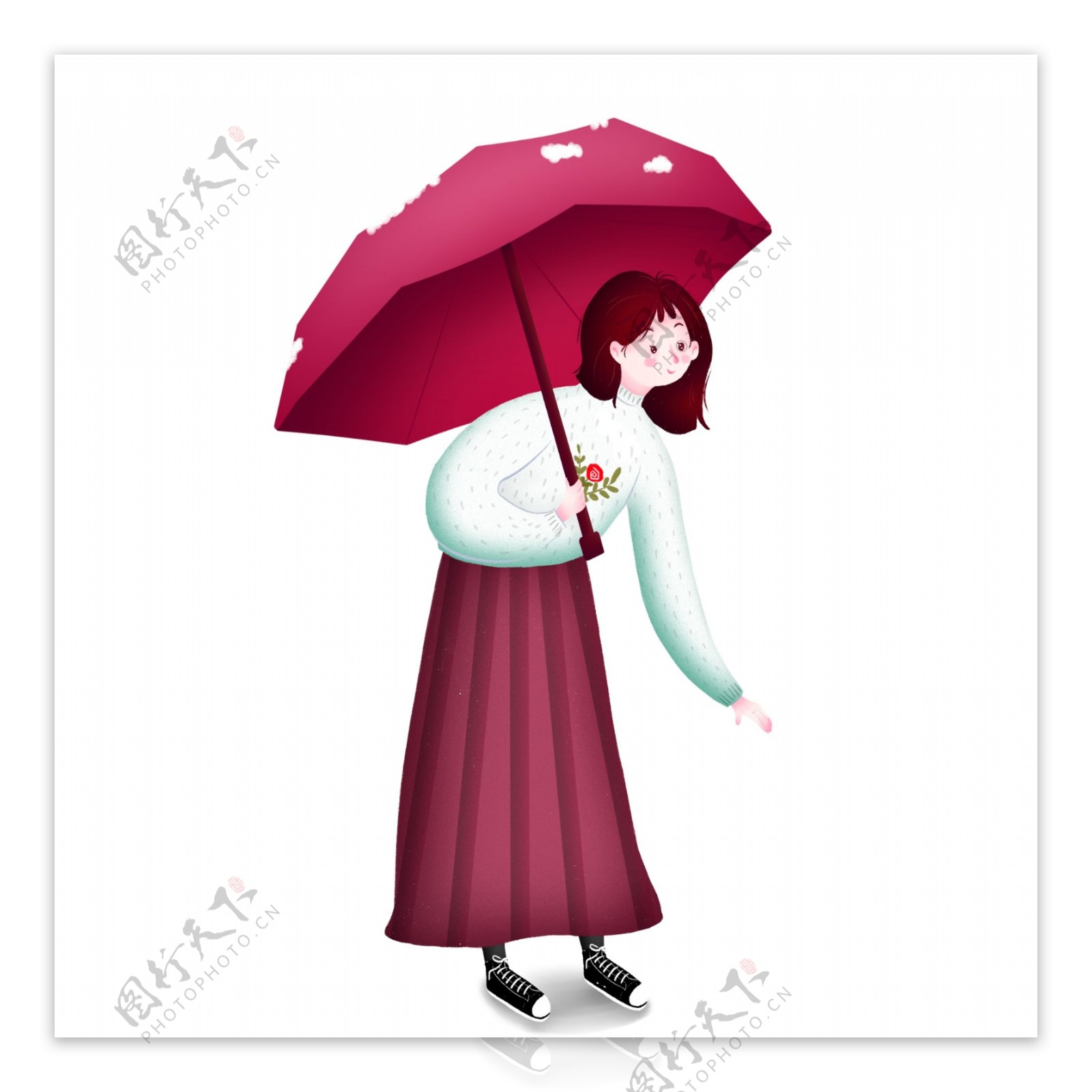 可爱女孩打着雨伞原创元素
