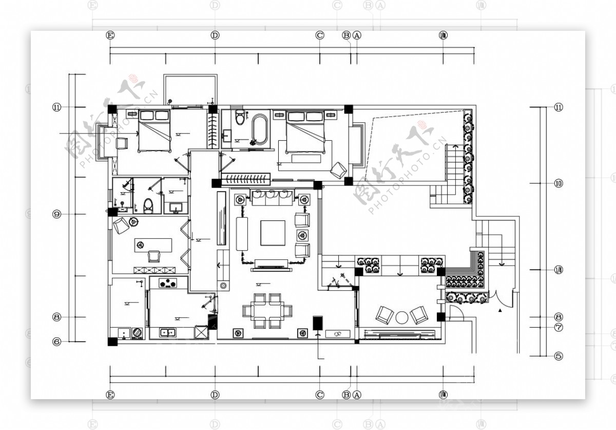 地中海式家装三室一厅平面布置图