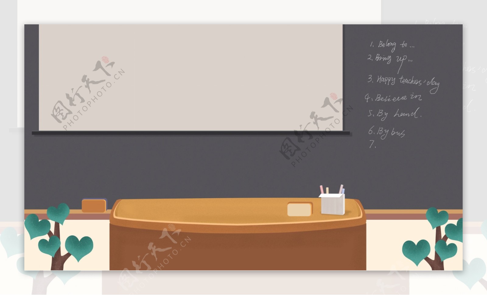 教室讲台黑板卡通背景