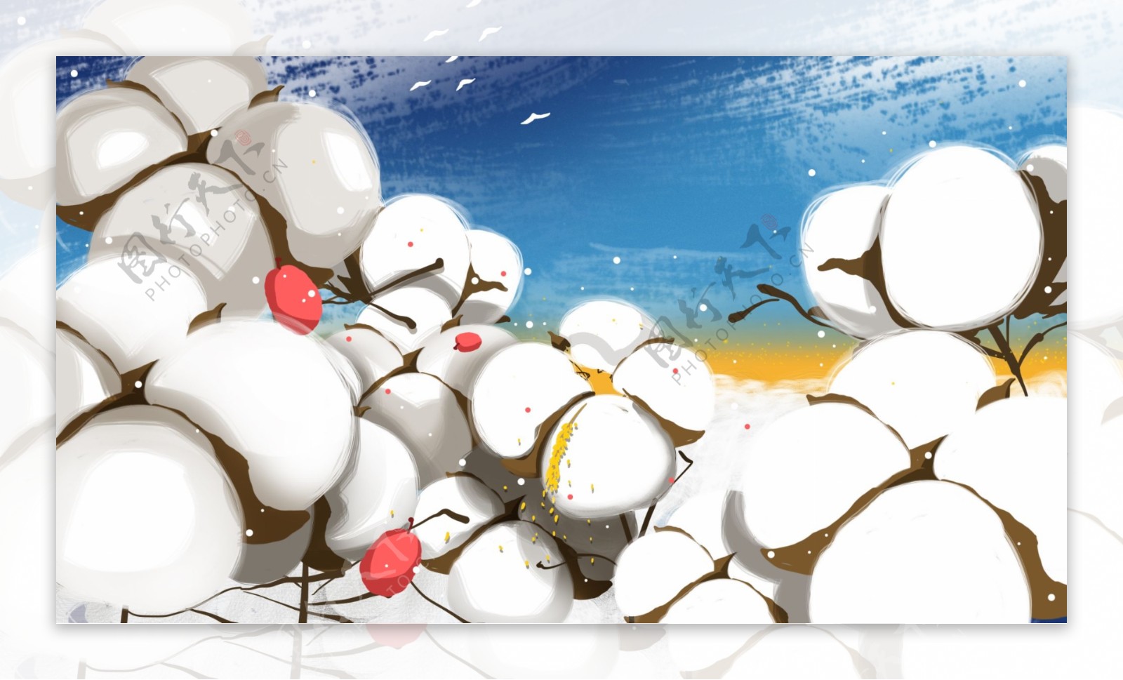 温暖棉花天空彩绘背景图