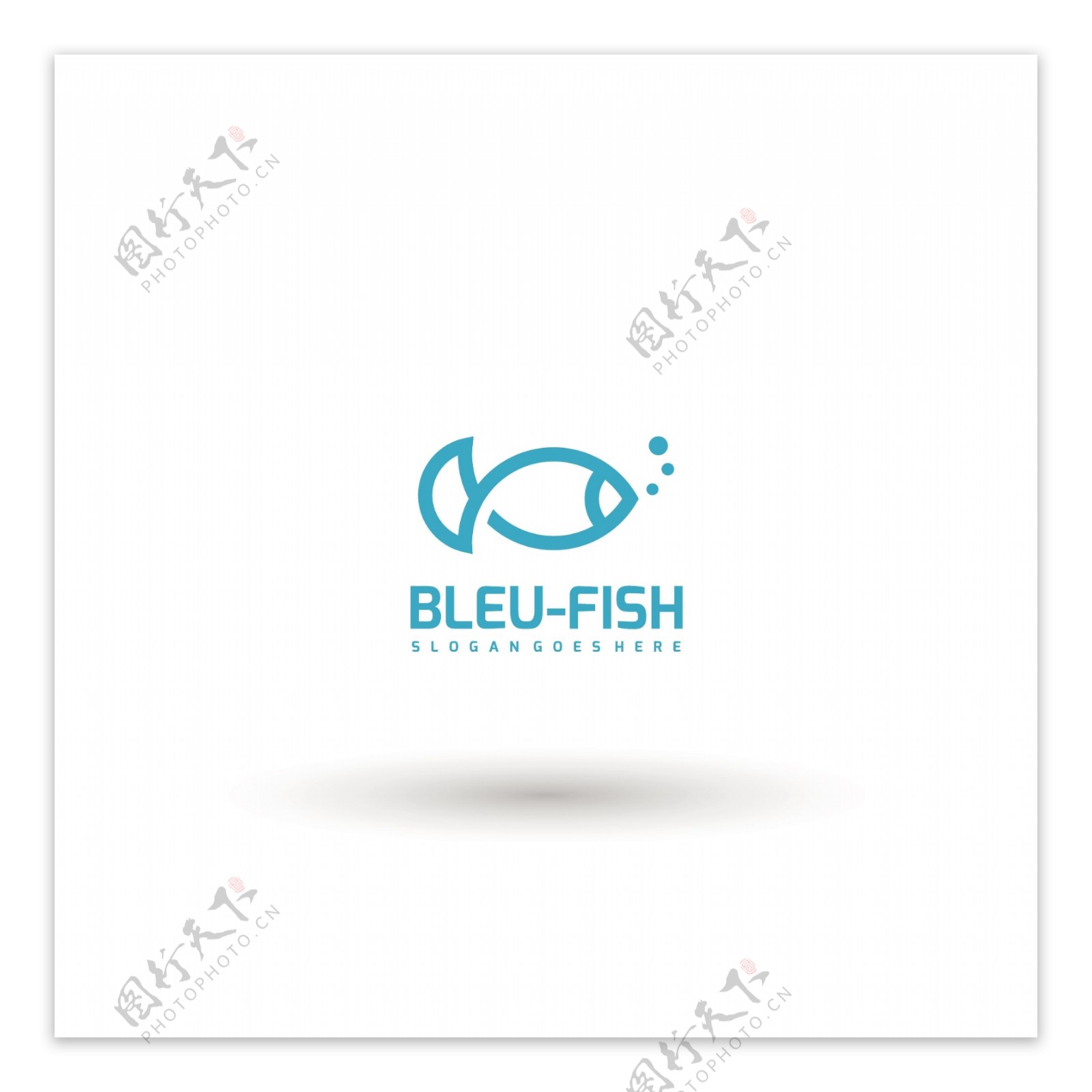 蓝色的鱼简约logo模板