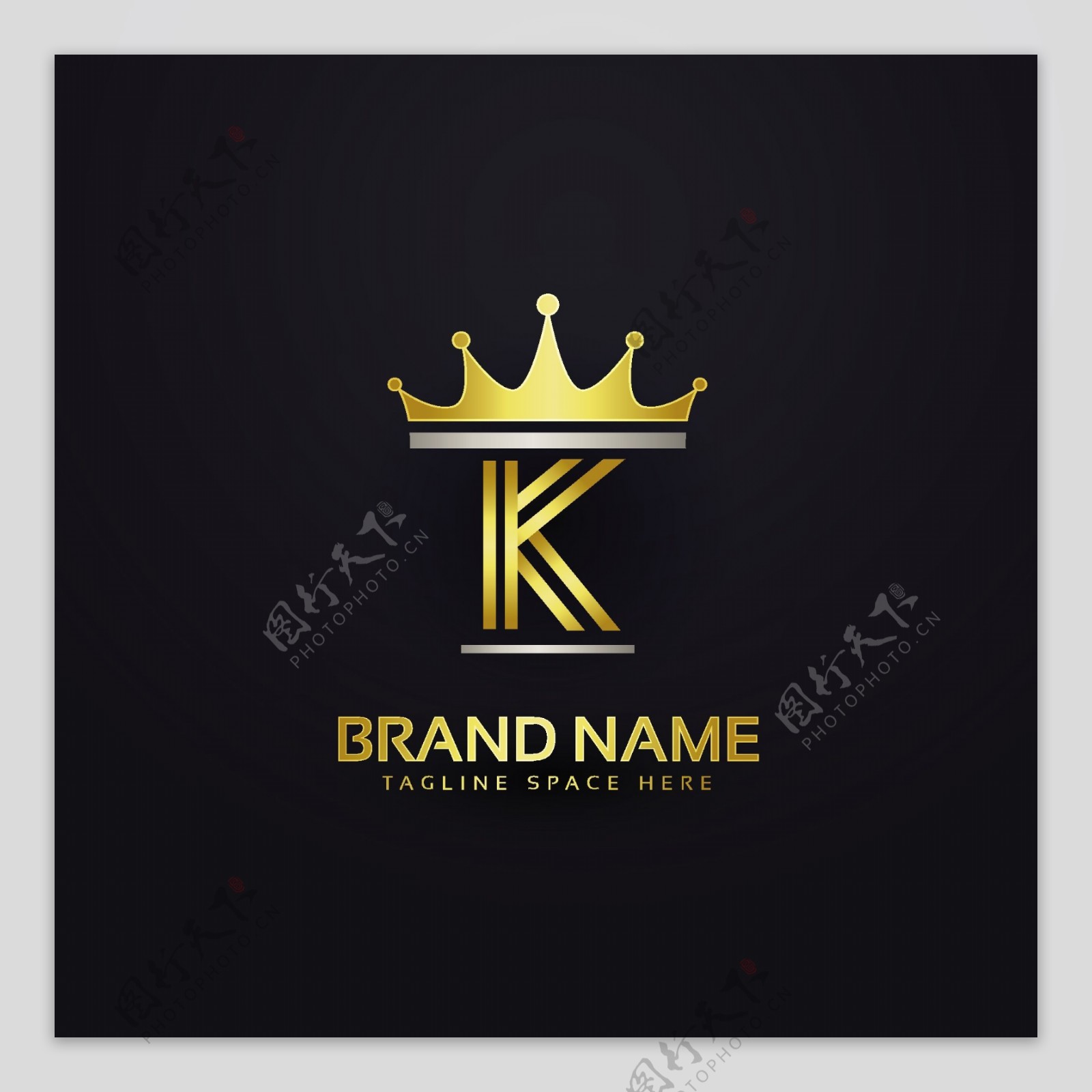 字母k和金皇冠商标logo模板
