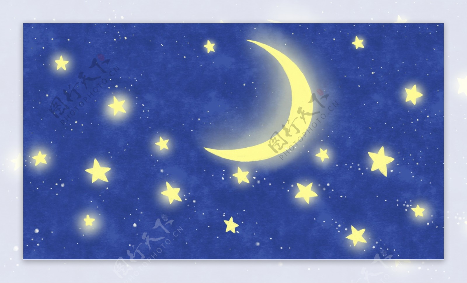 蓝色梦幻月亮星星插画背景素材