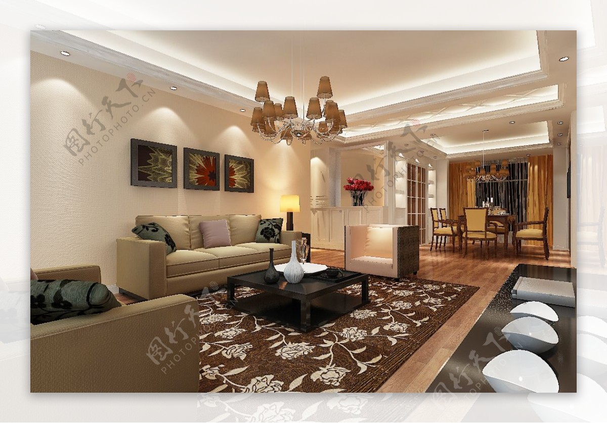现代风格中式客厅空间效果图