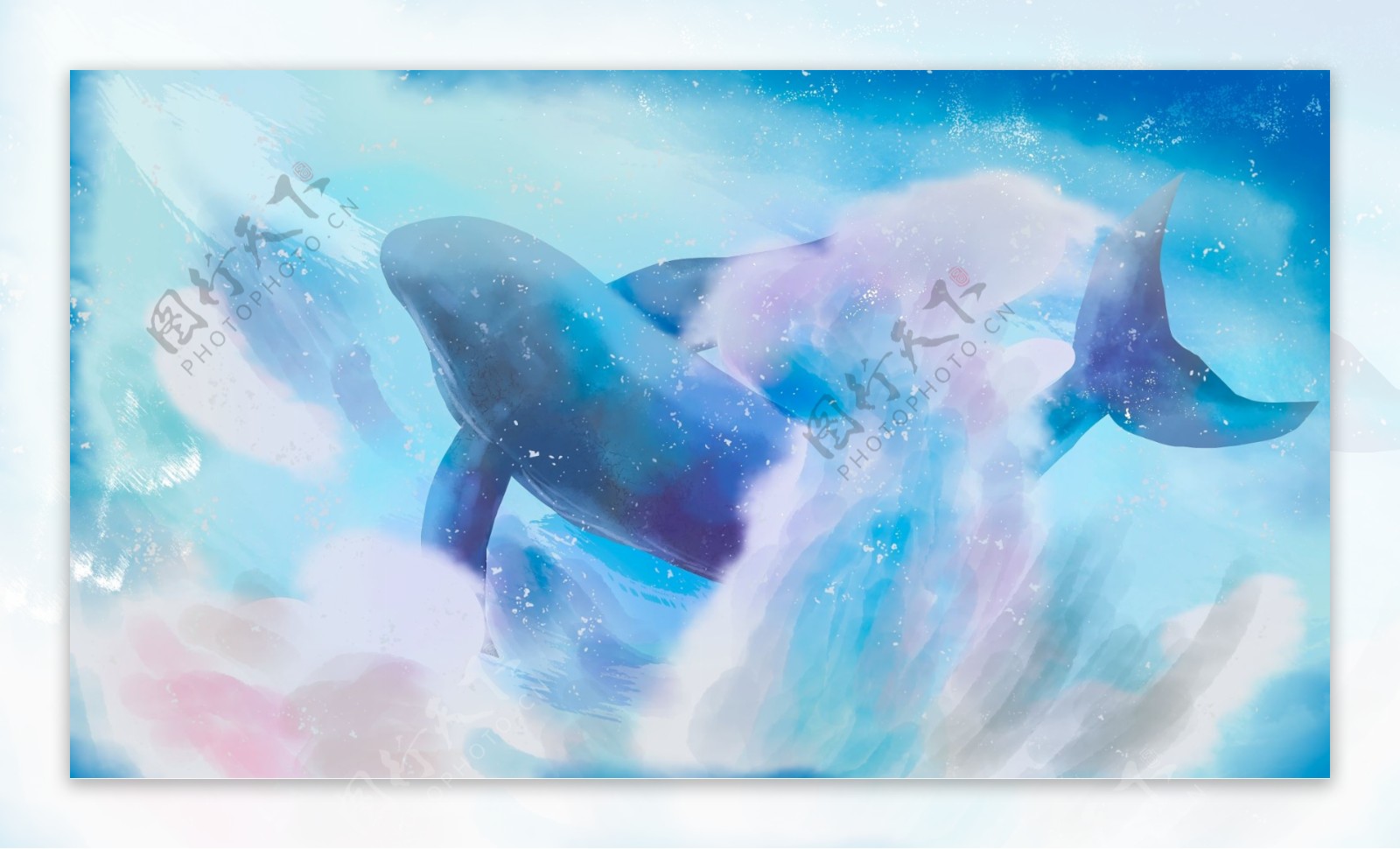 水彩海洋蓝鲸背景素材