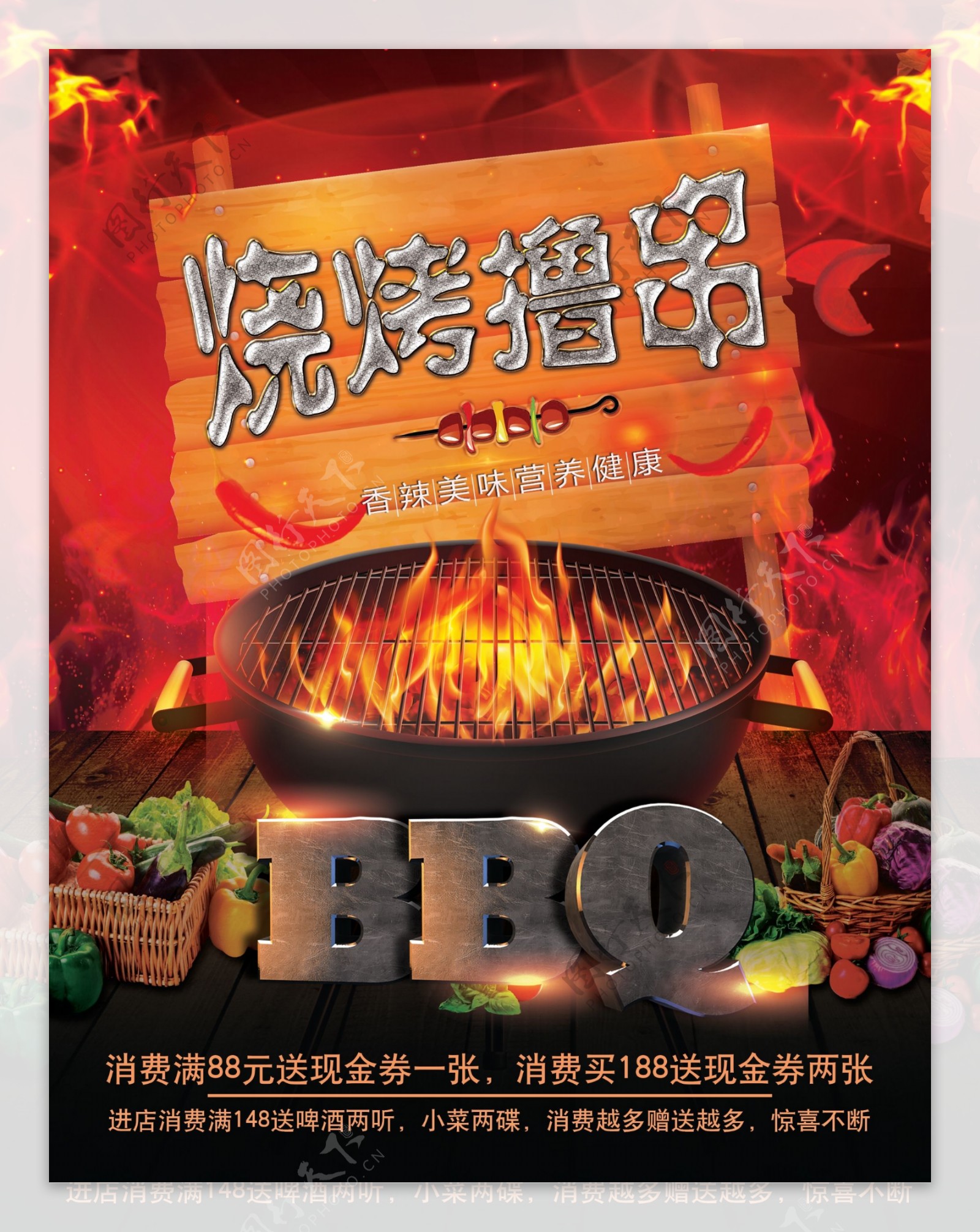 烧烤撸串BBQ促销海报