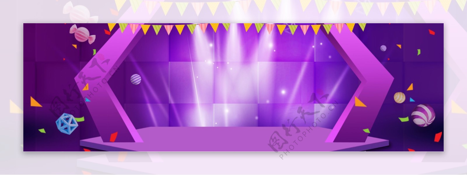 闪亮紫色舞台电商banner背景
