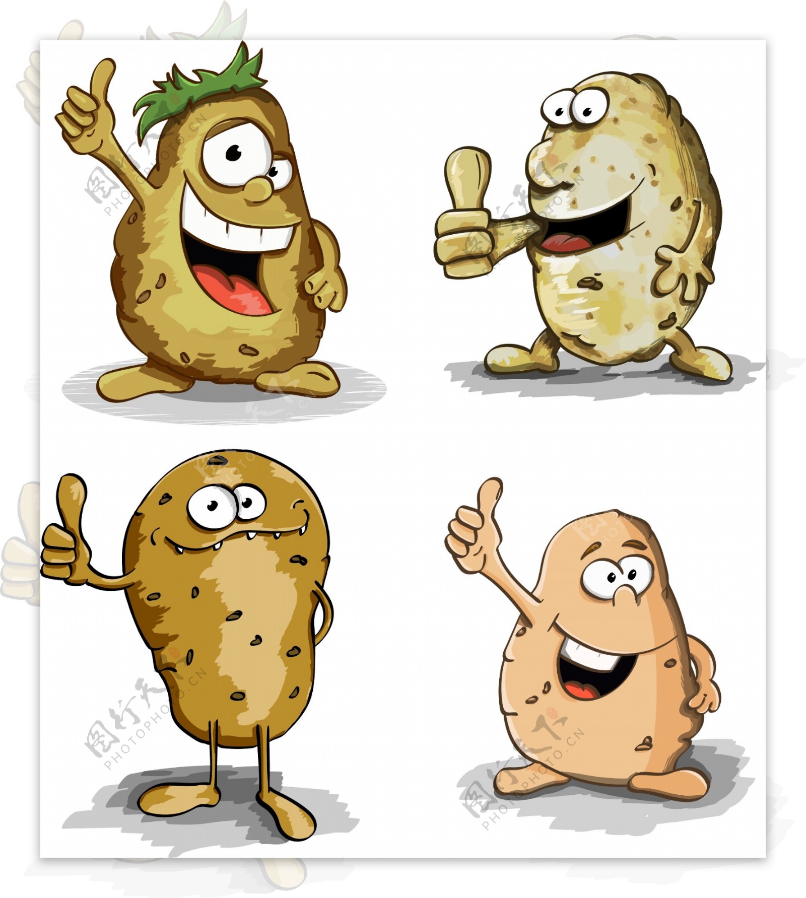卡通土豆搞怪表情矢量图