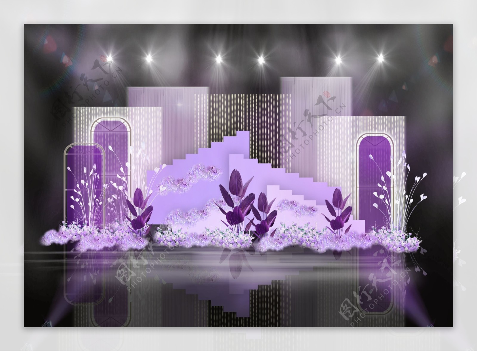 紫色浪漫ins建筑彩色透明屏风婚礼效果图