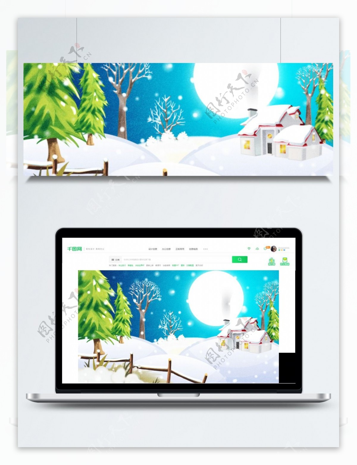 彩绘可爱圣诞节雪地雪屋童话风背景设计