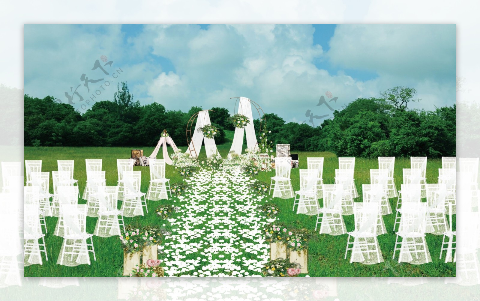 白绿色森系婚礼仪式区婚礼效果图