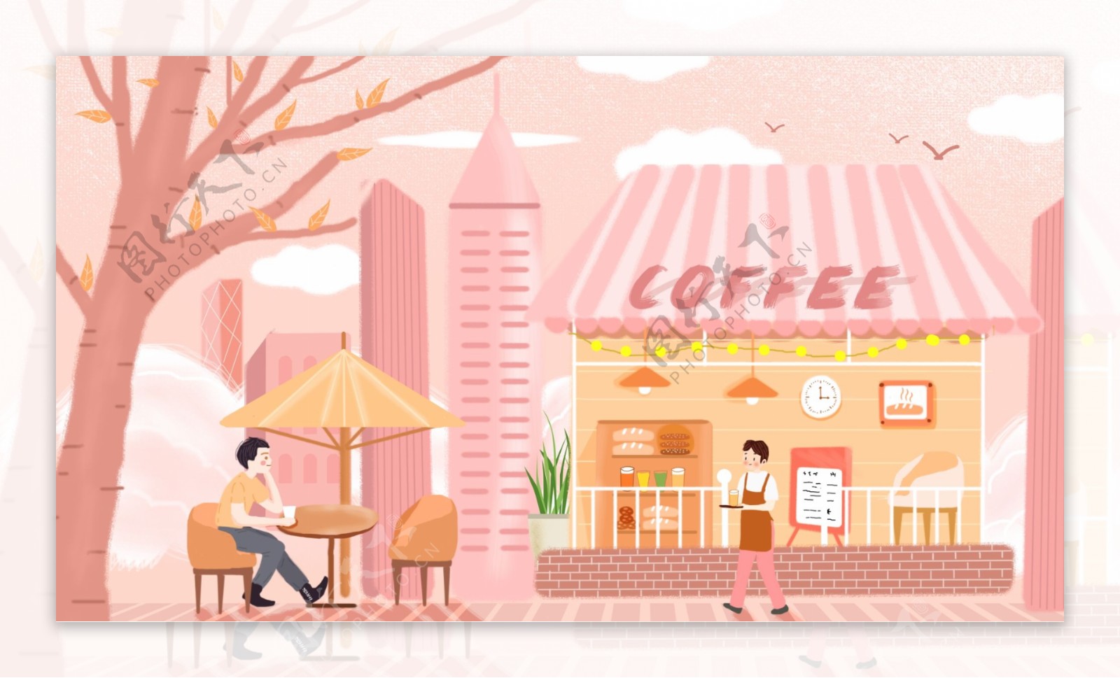 咖啡商店粉色卡通背景