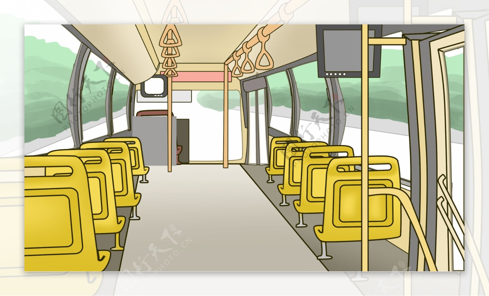 彩绘漫画风公交车背景设计