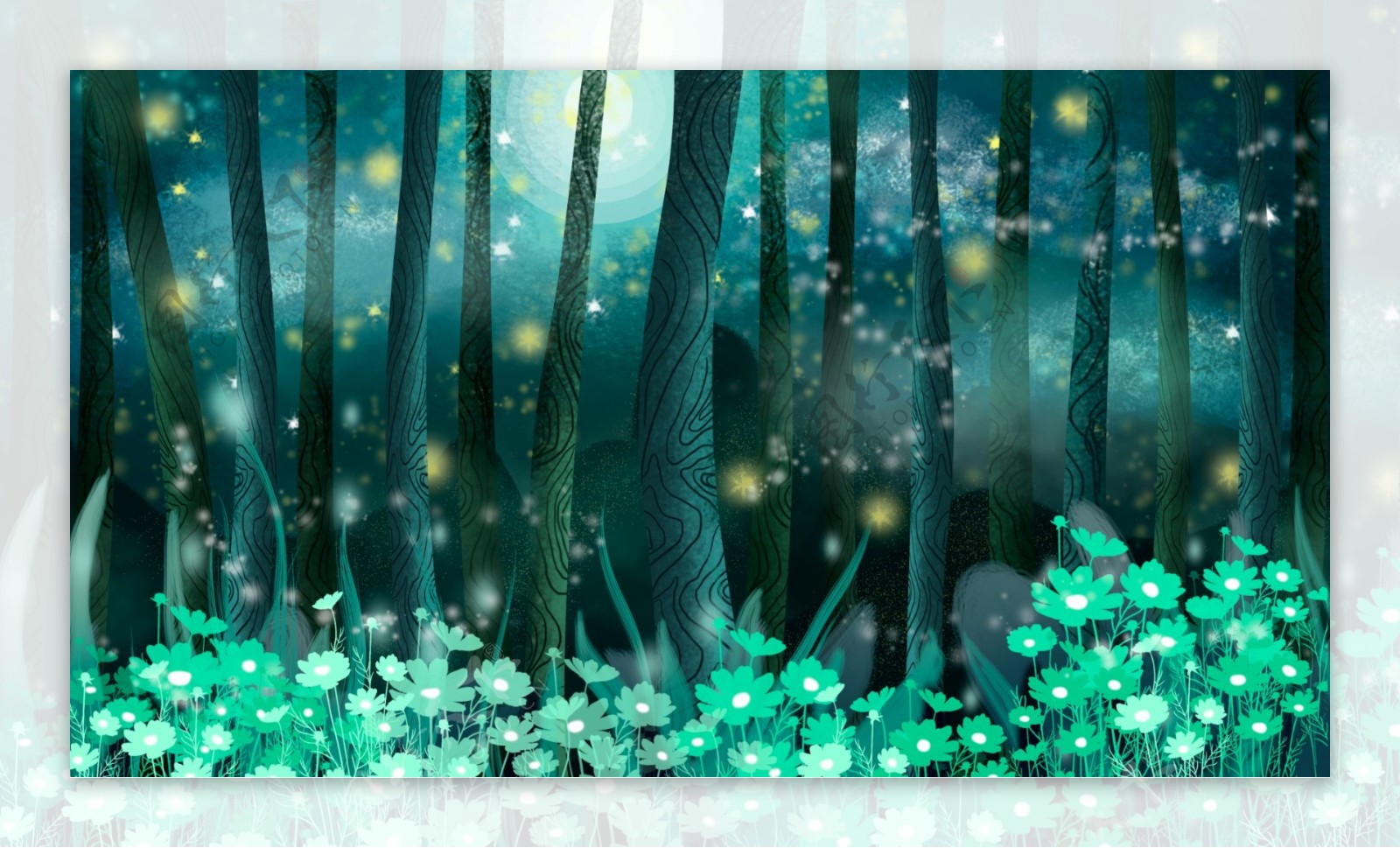 绿色美丽意境树林萤火虫背景设计