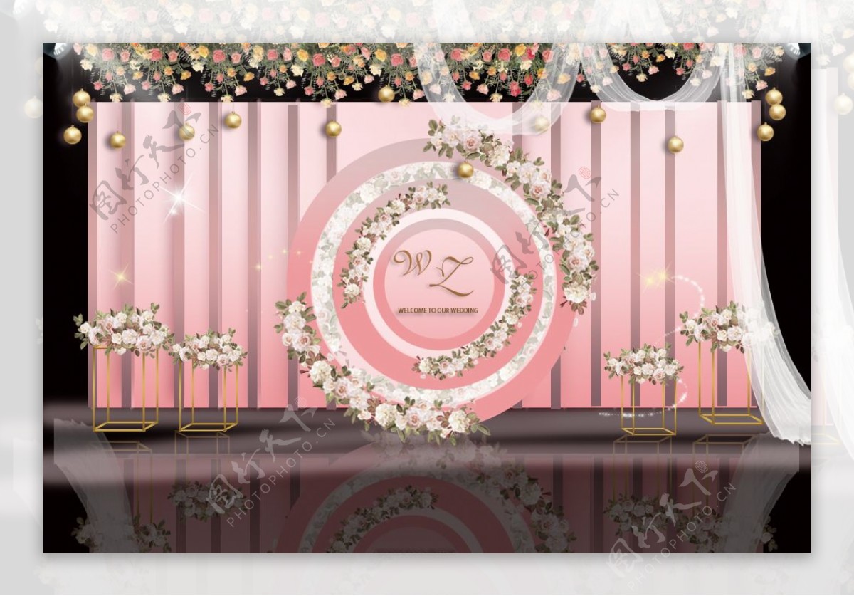 粉色渐变婚礼舞台效果图