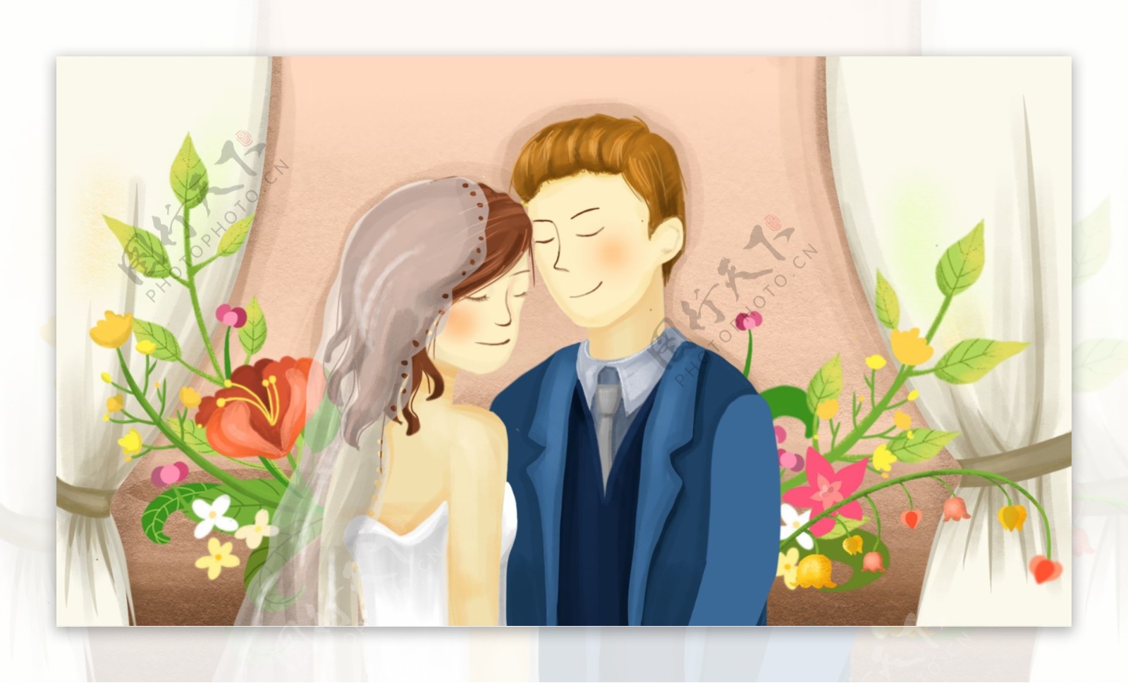 幸福的婚礼卡通背景