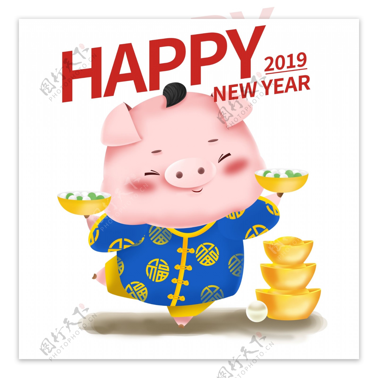 新年可爱猪立体IP卡通形象福娃男孩吃汤圆