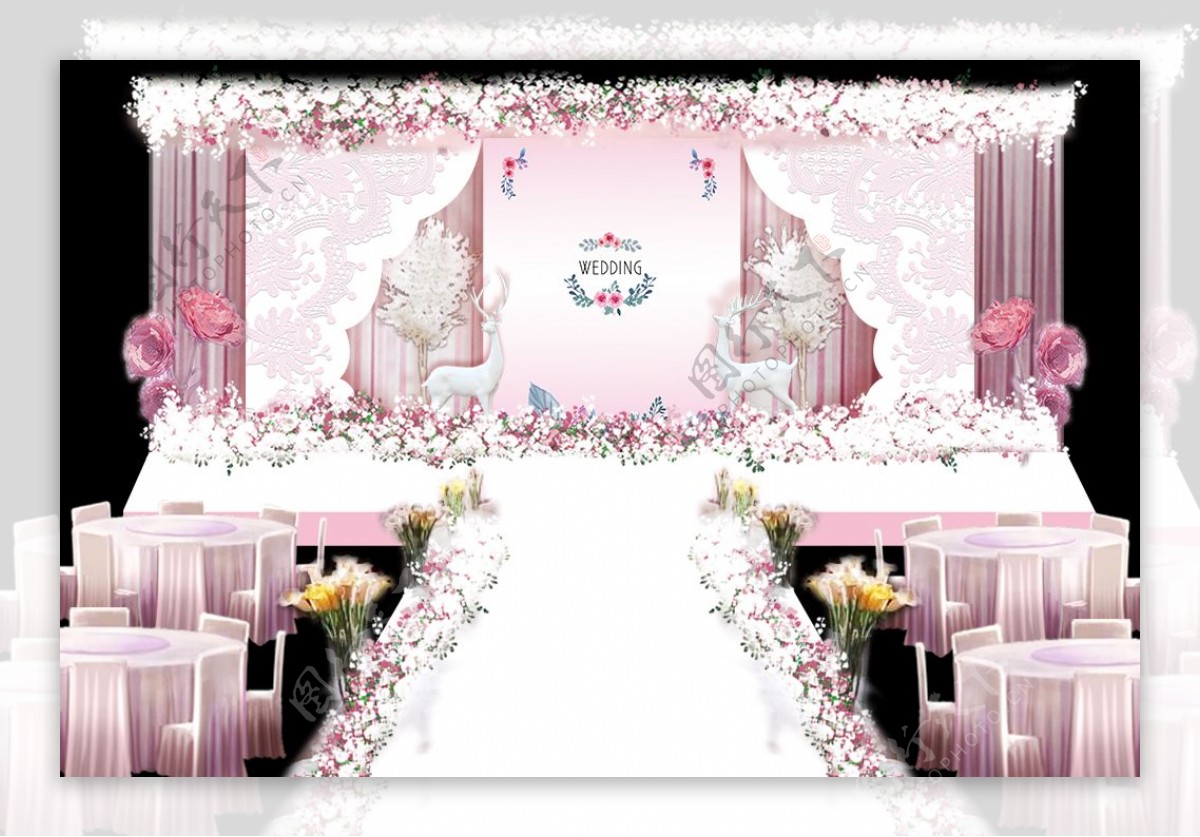 粉色婚礼工装图
