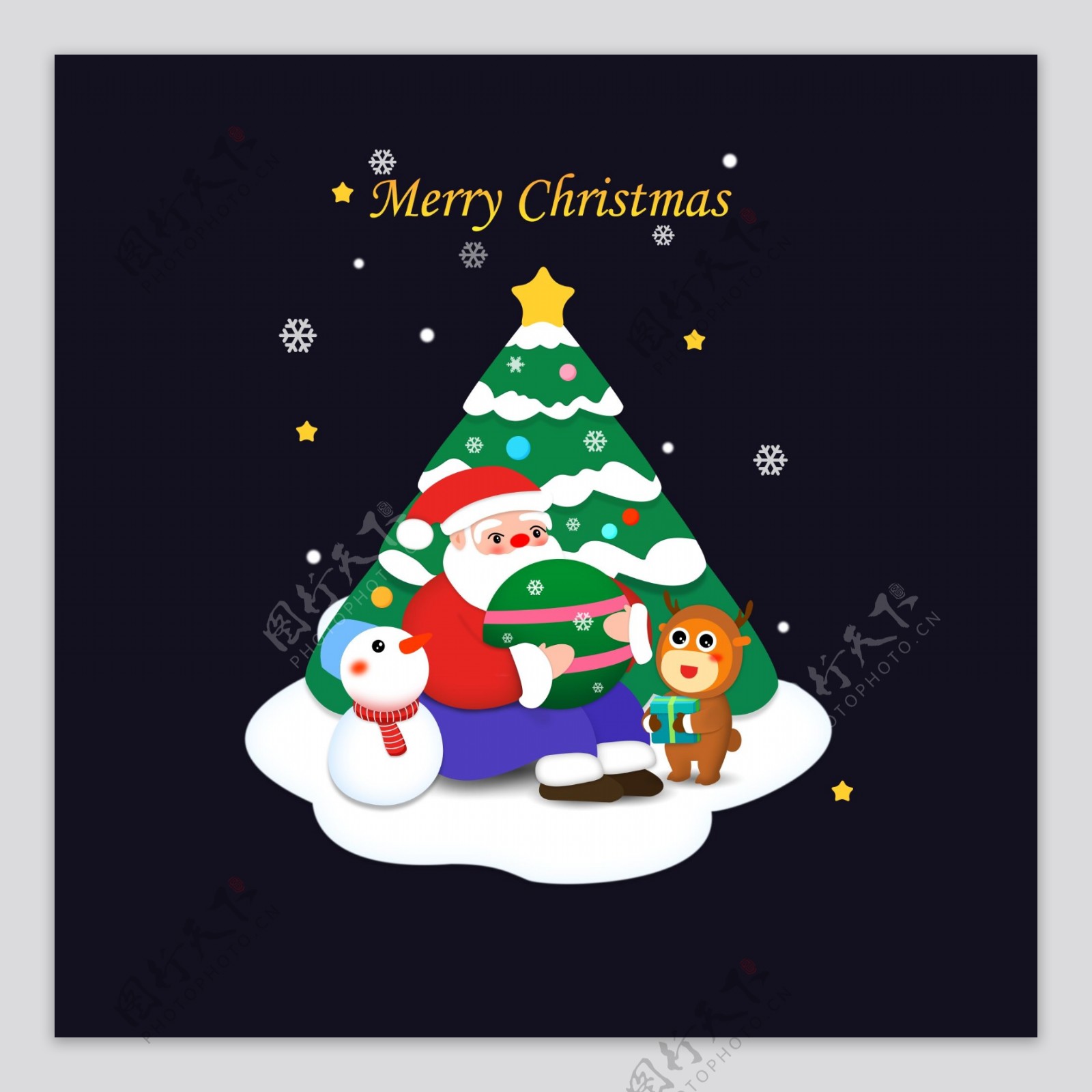 2019圣诞节圣诞老人麋鹿插画元素