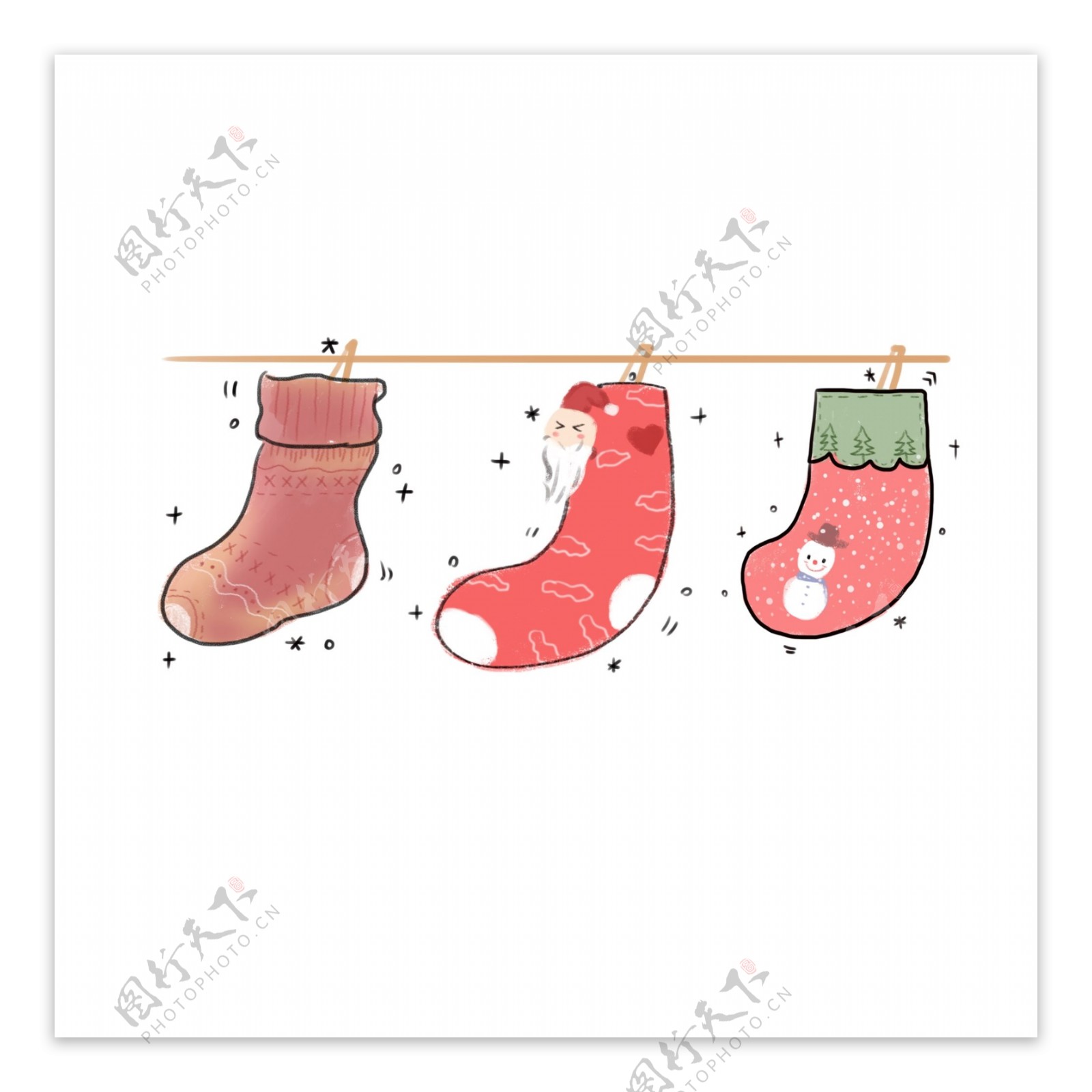 卡通可爱红色圣诞袜子可商用元素