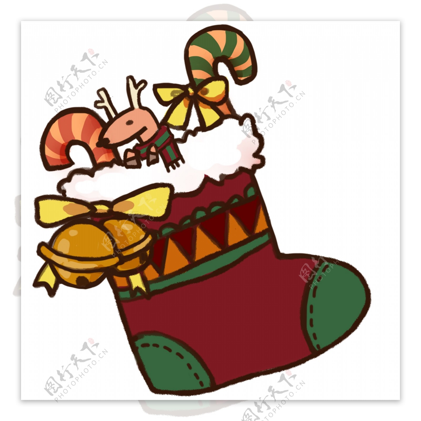 圣诞袜子卡通可爱麋鹿铃铛节日原创手绘糖果