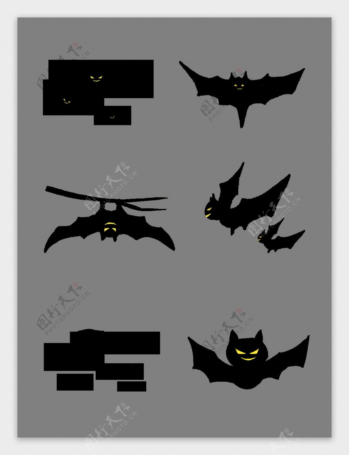 万圣节卡通手绘黑色各类邪恶蝙蝠素材