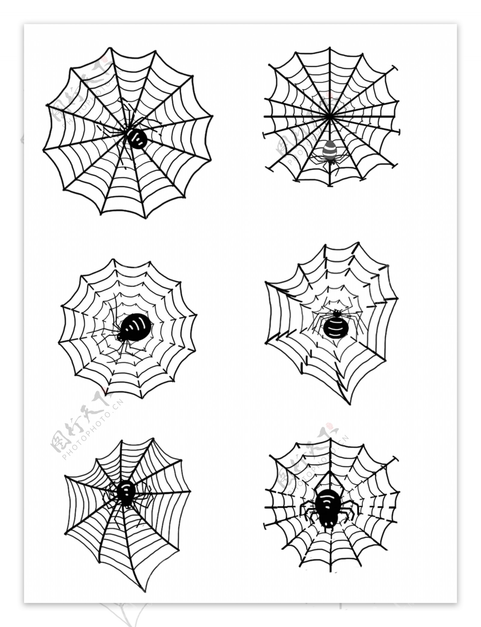手绘万圣节蜘蛛和蜘蛛网透明底可商用素材