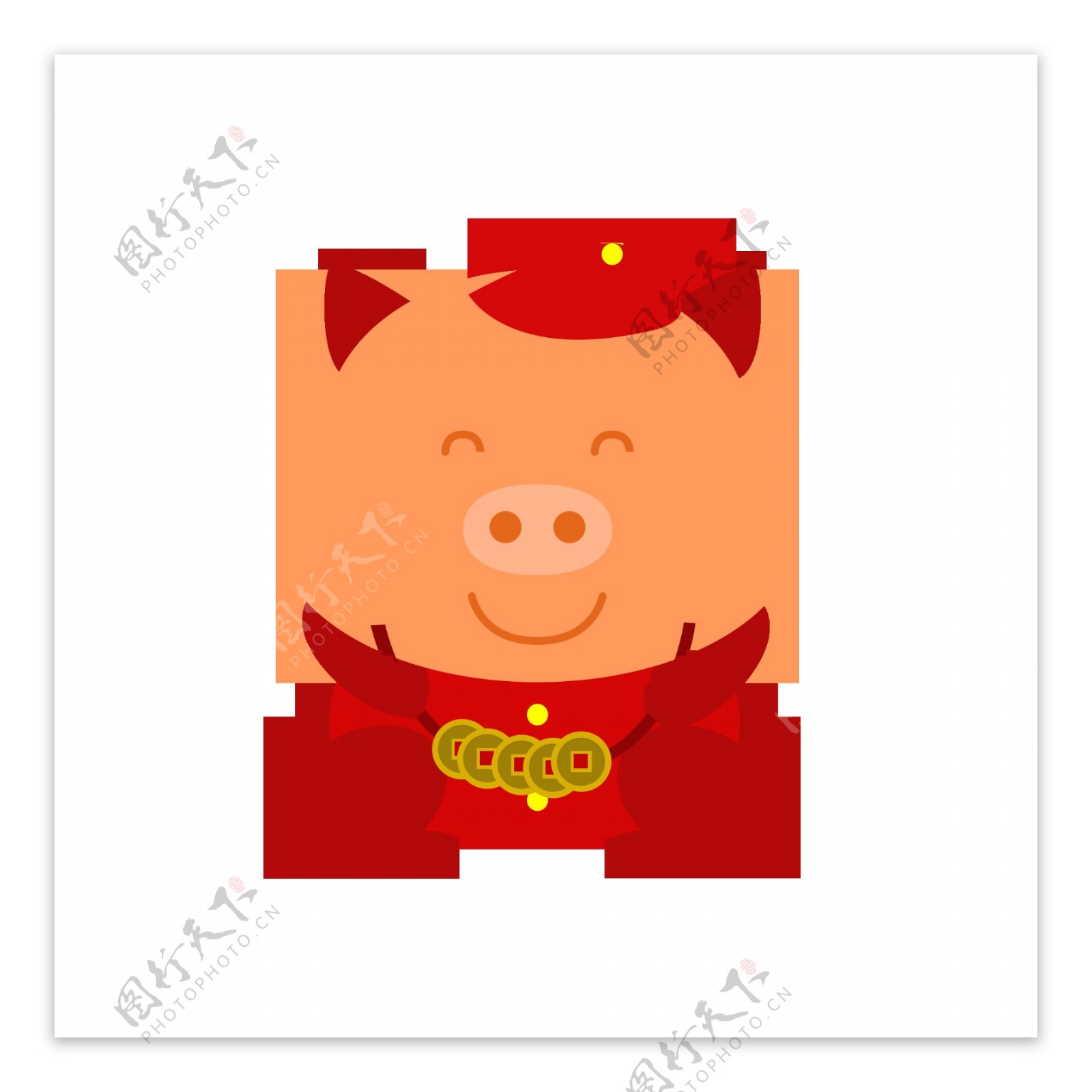 猪年红色招财铜钱动物小猪形象可商用矢量