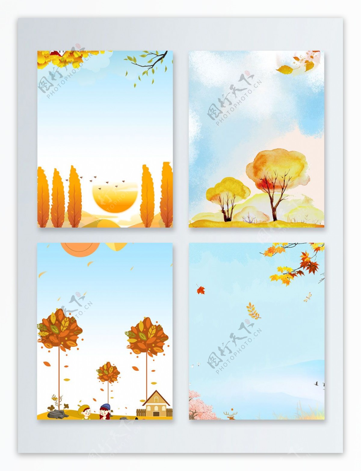 树木金黄秋季落叶广告背景图