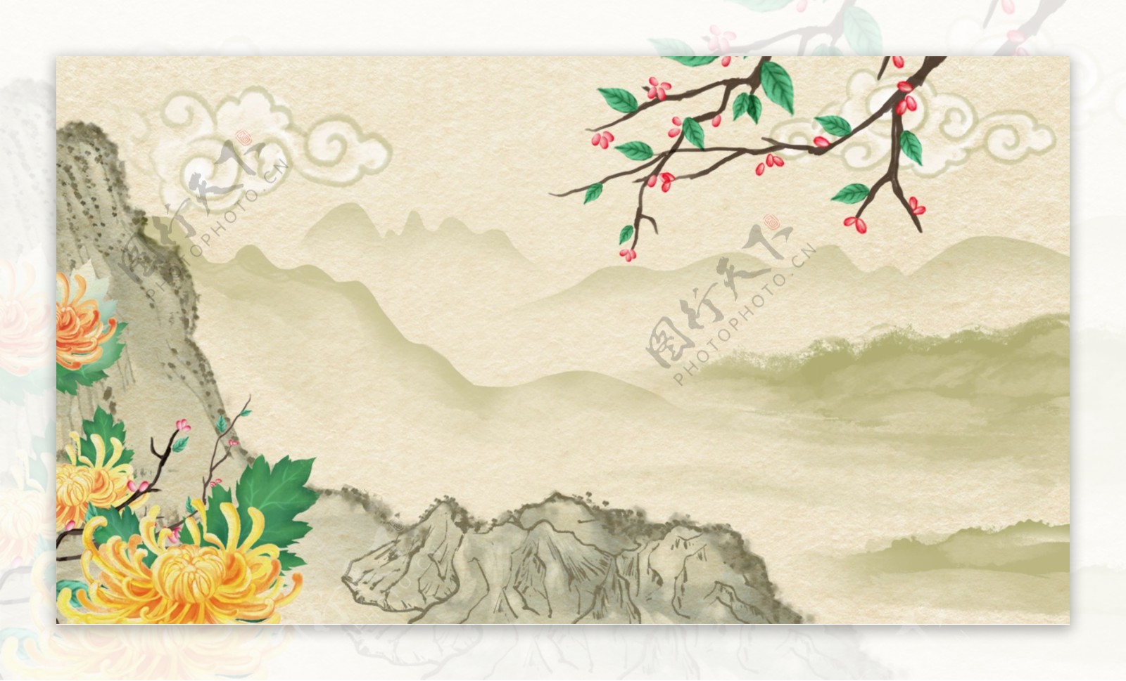 中国风重阳节山峰背景设计