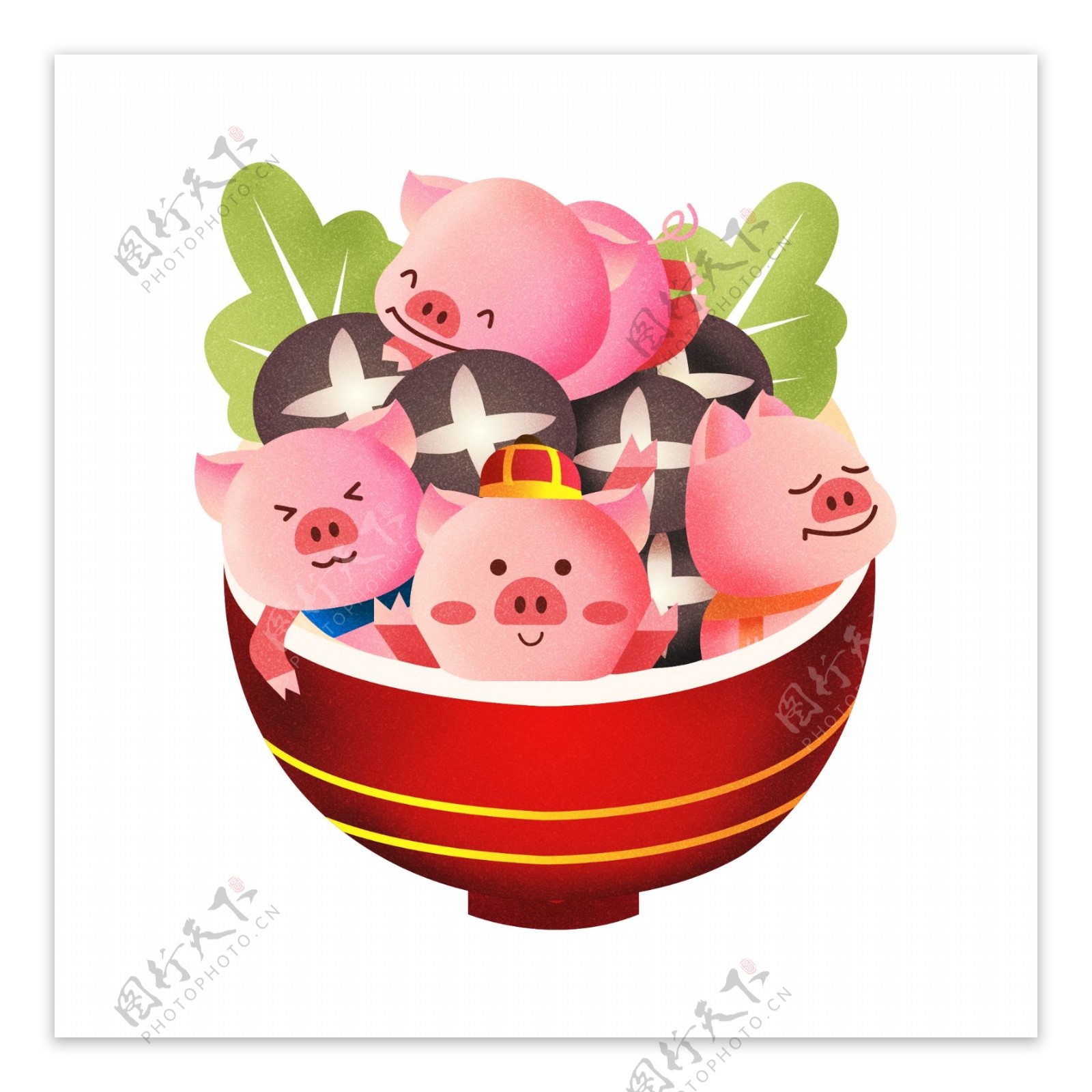 2019春节猪年年夜饭原创素材新年喜庆可爱生肖猪