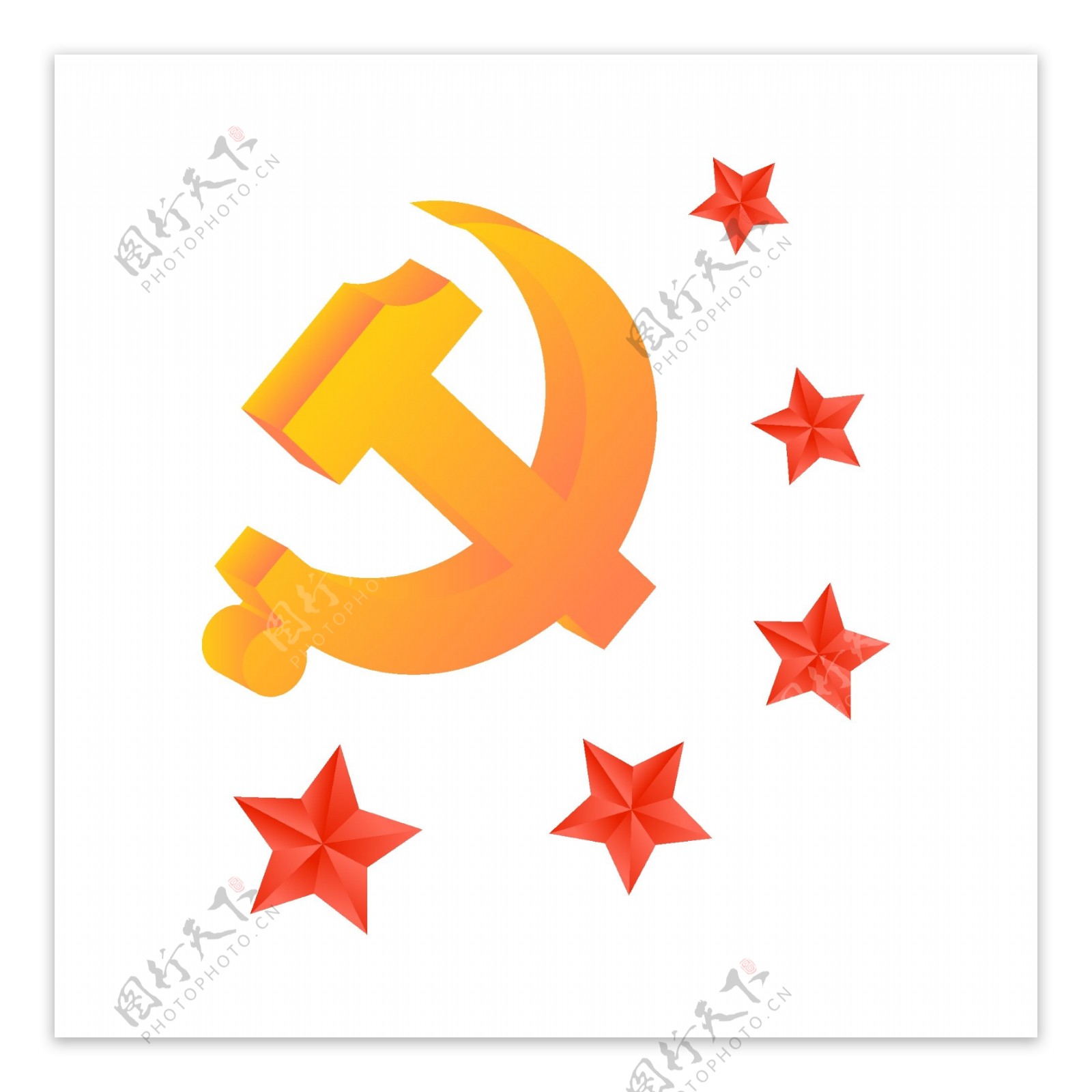 2.5D中国共产党五角星围绕立体矢量党徽