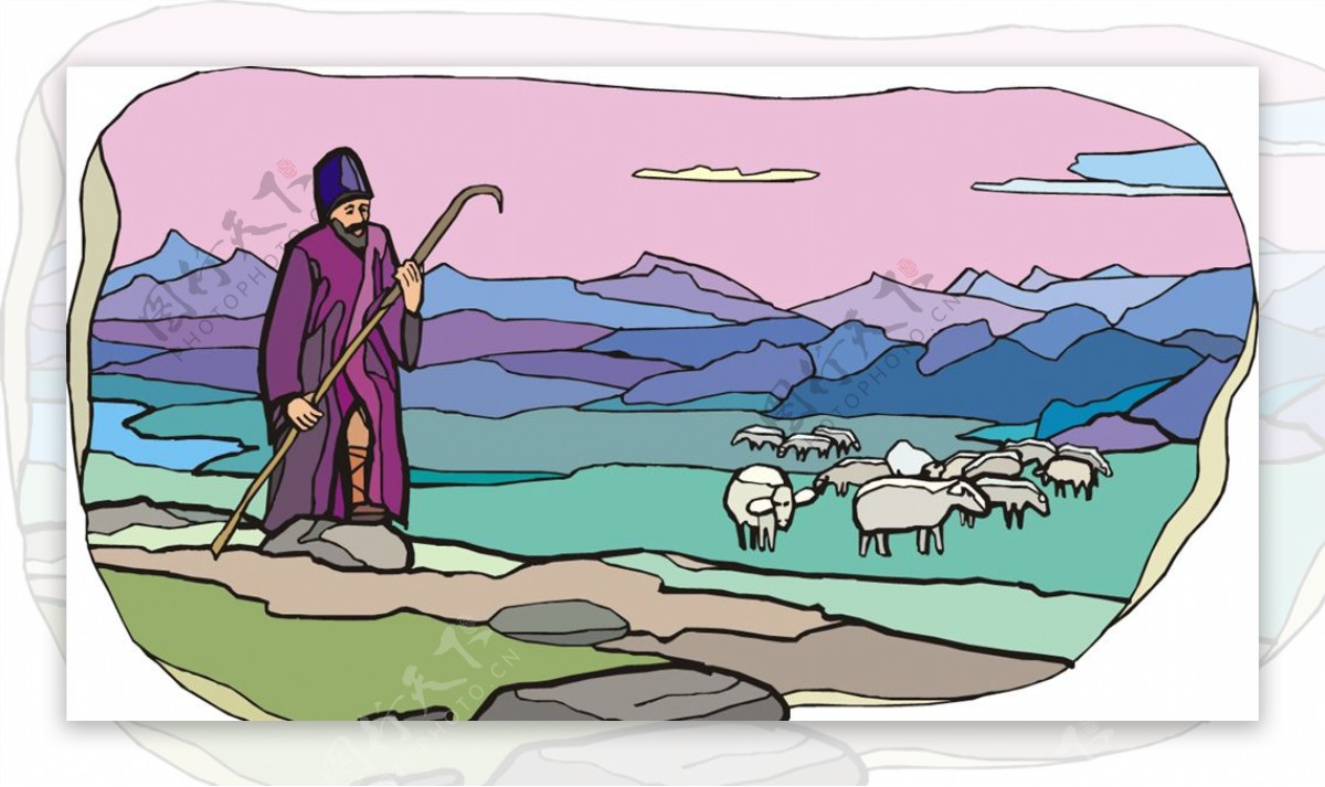 放羊的古代人物插画