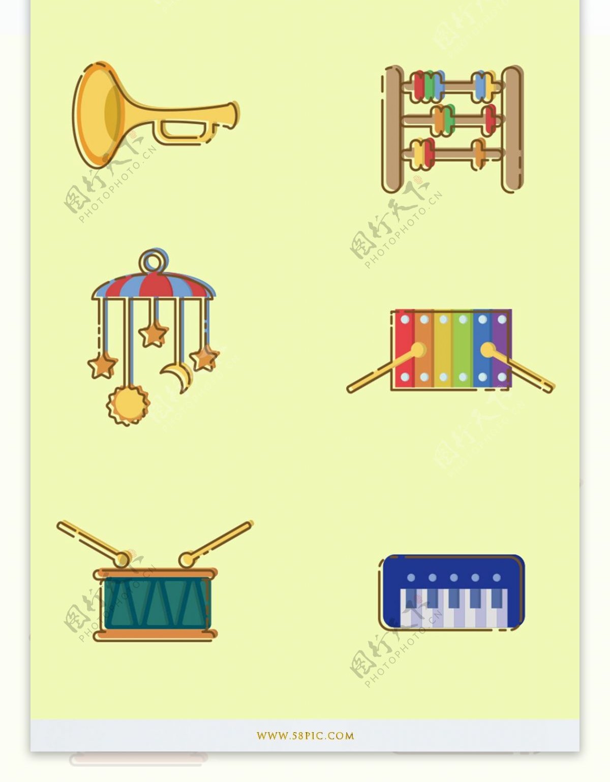 扁平简约卡通MBE儿童节乐器玩具元素