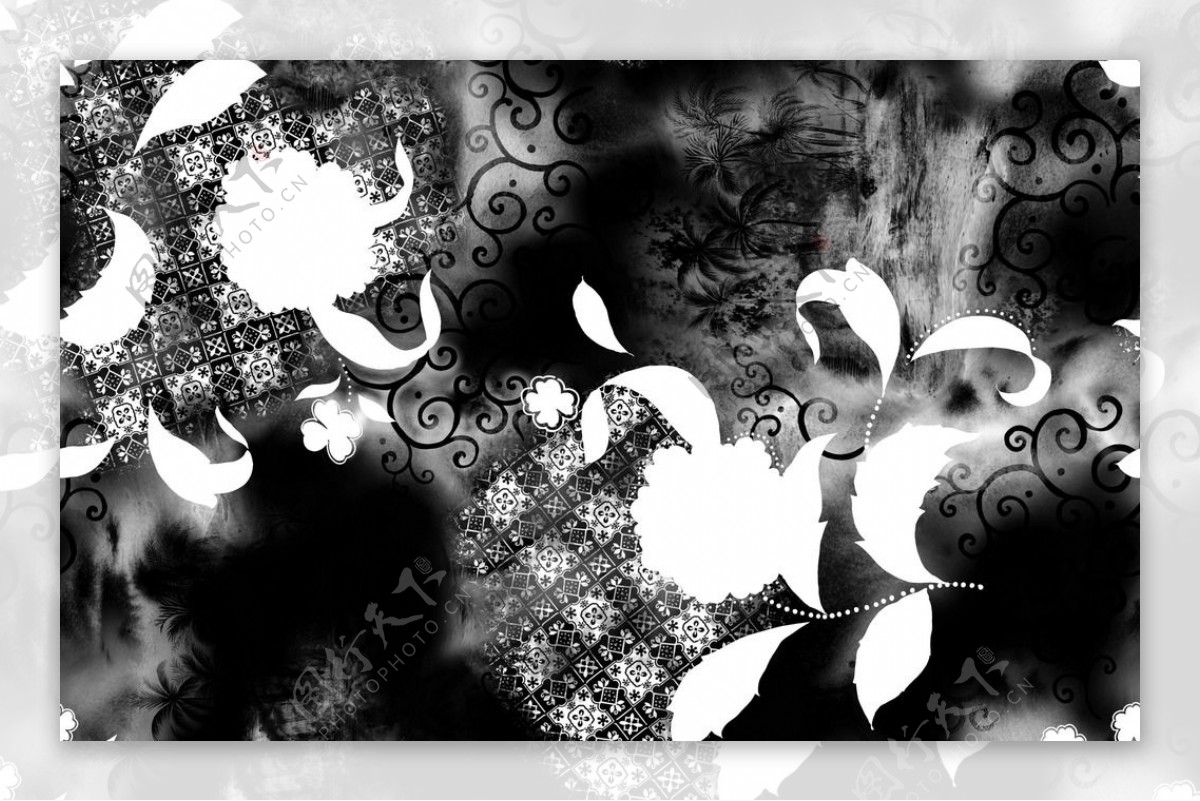 黑白花朵纹理系列