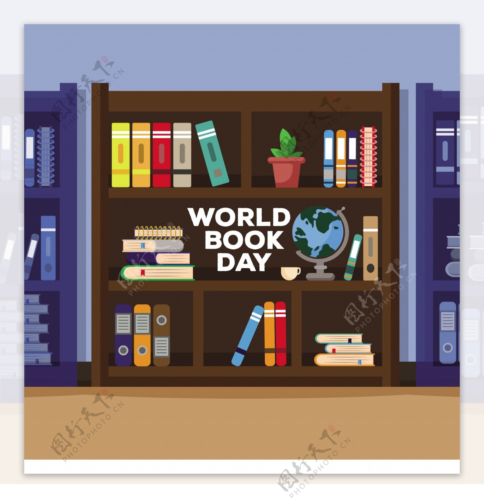 清新简单书柜书架世界读书日节日元素
