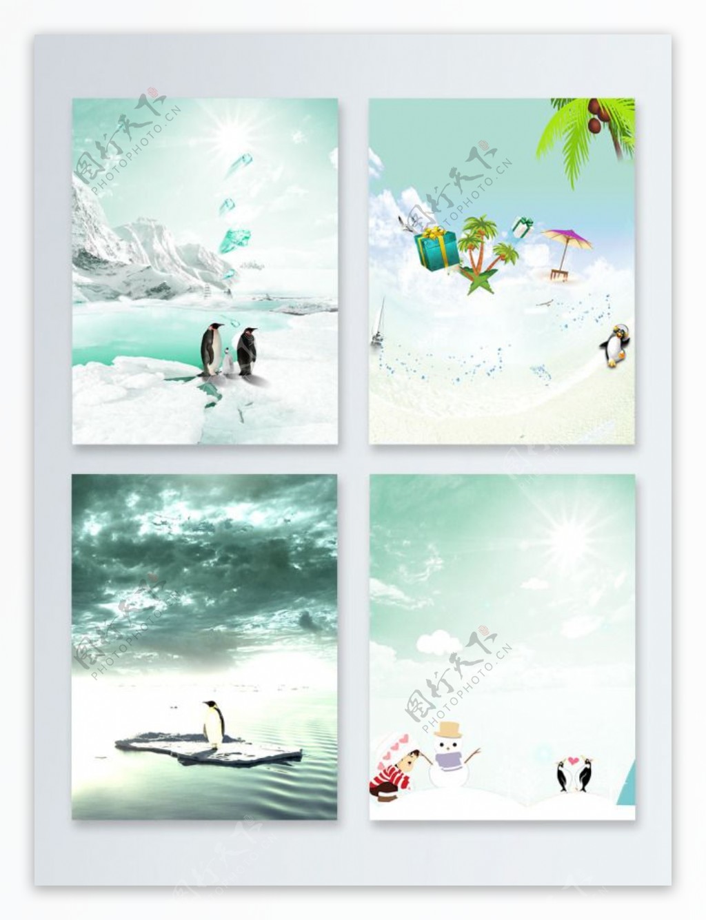 企鹅冰冬季雪人广告背景图