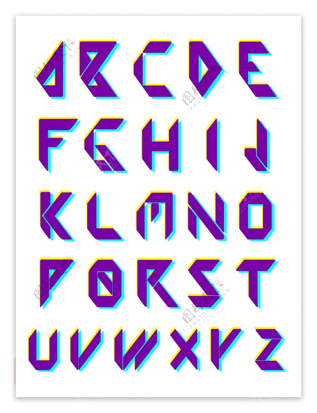 折纸风格二十六个字母彩色可商用