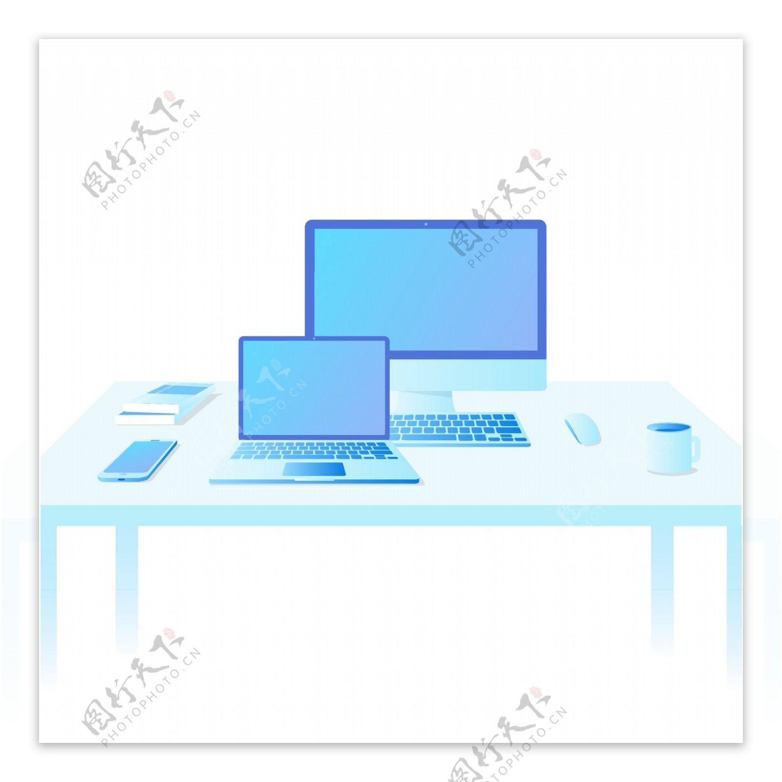 2.5D苹果设备办公场景笔记本电脑办公桌正视图