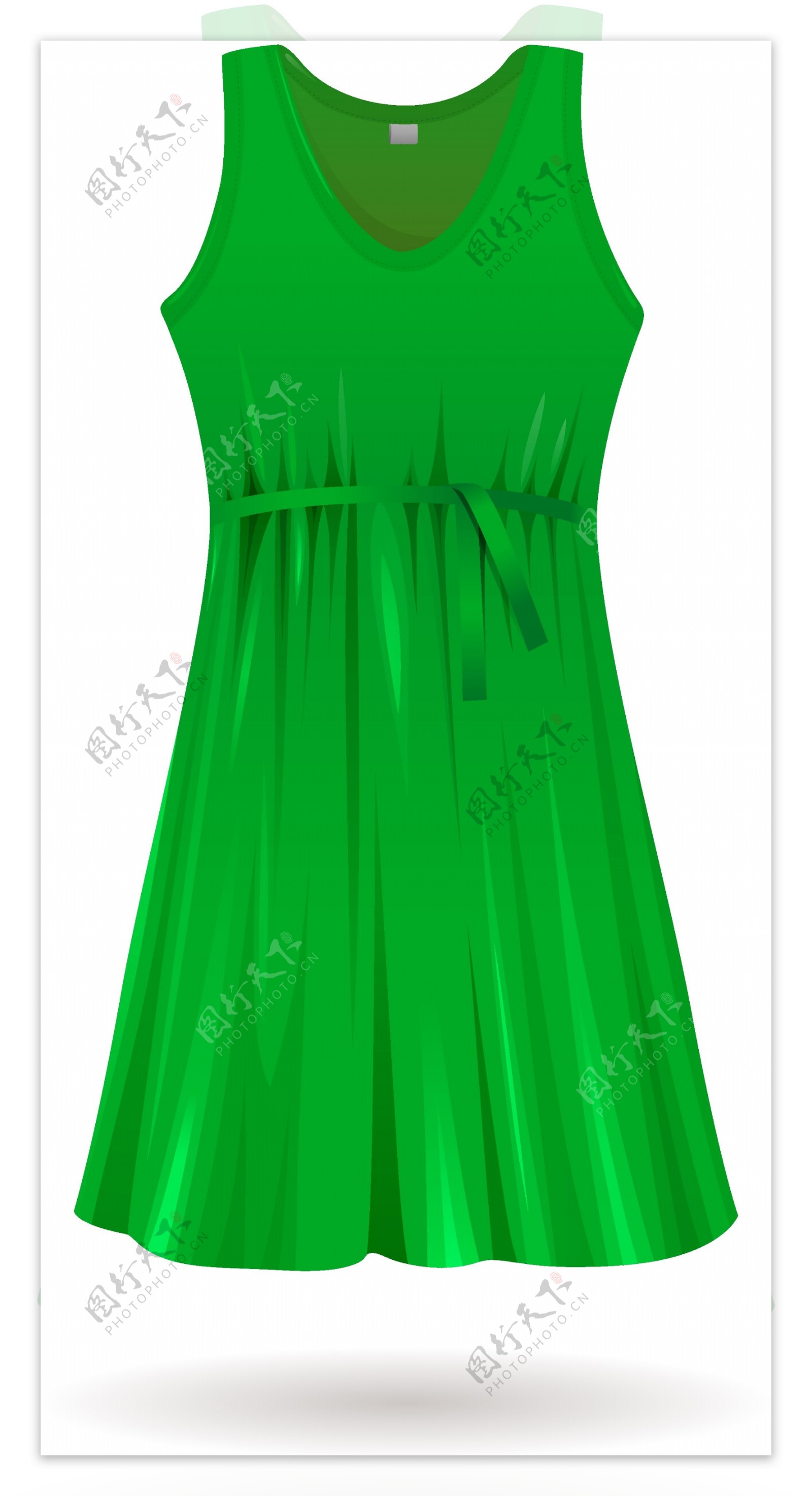 手绘绿色连衣裙元素
