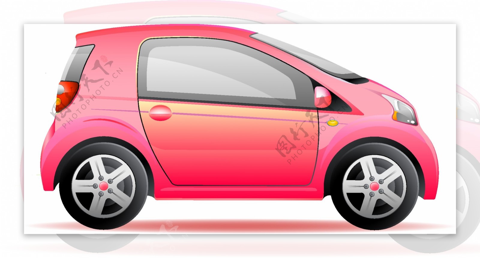 矢量手绘逼真粉色汽车元素