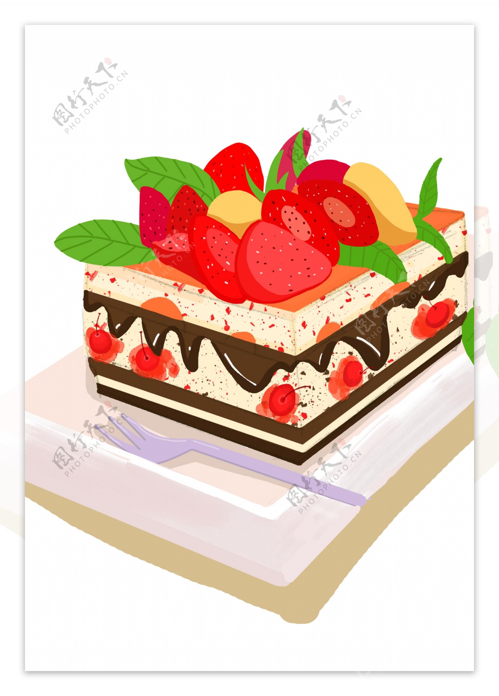 手绘可爱草莓蛋糕装饰元素