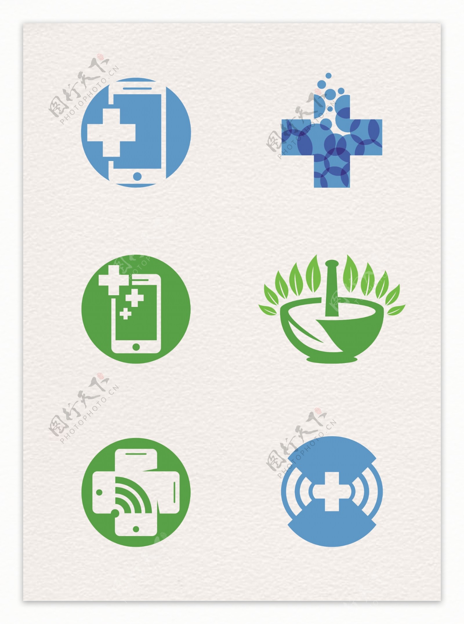蓝绿色卡通医疗图标元素