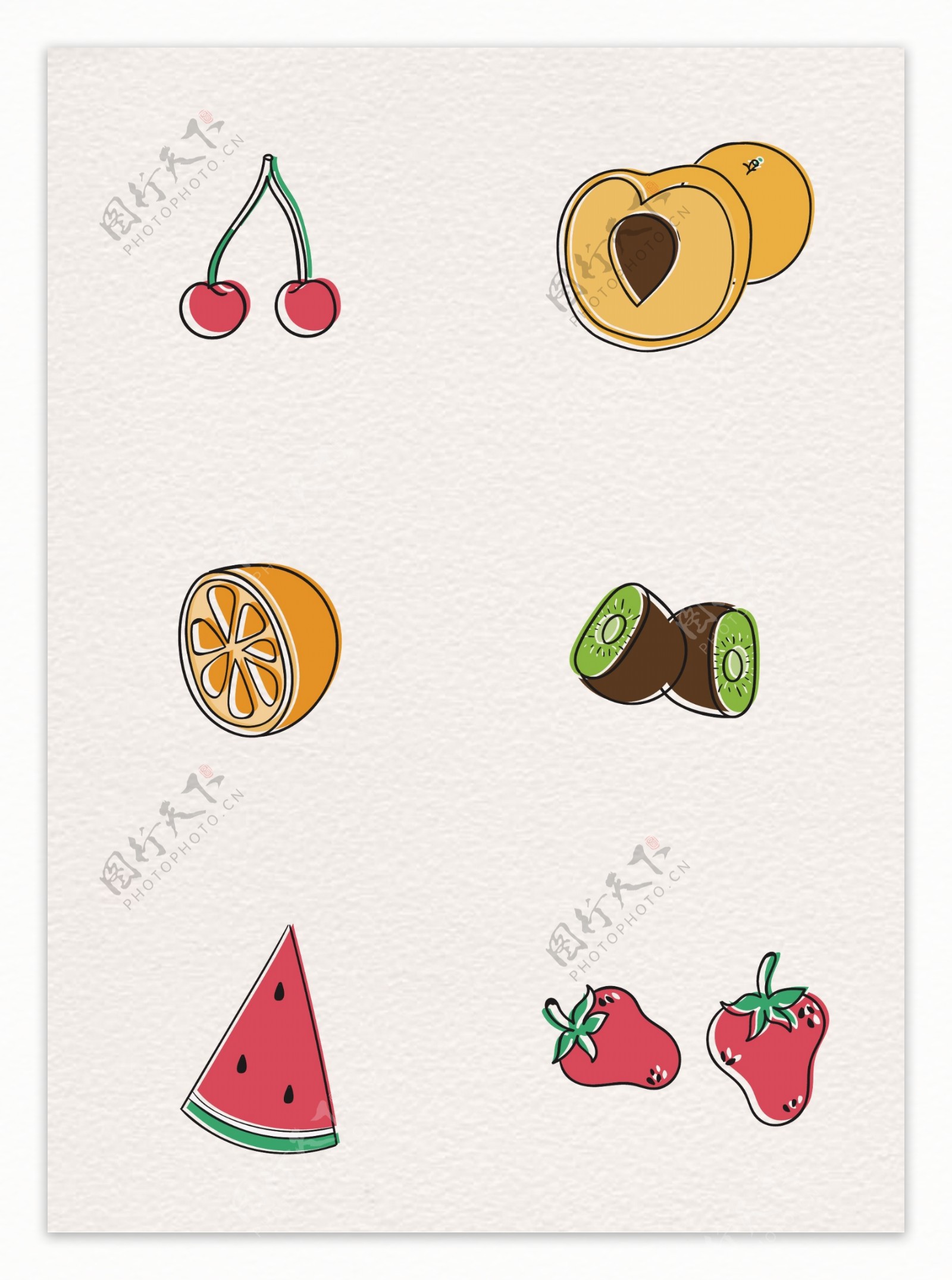 6款彩绘夏季水果矢量素材