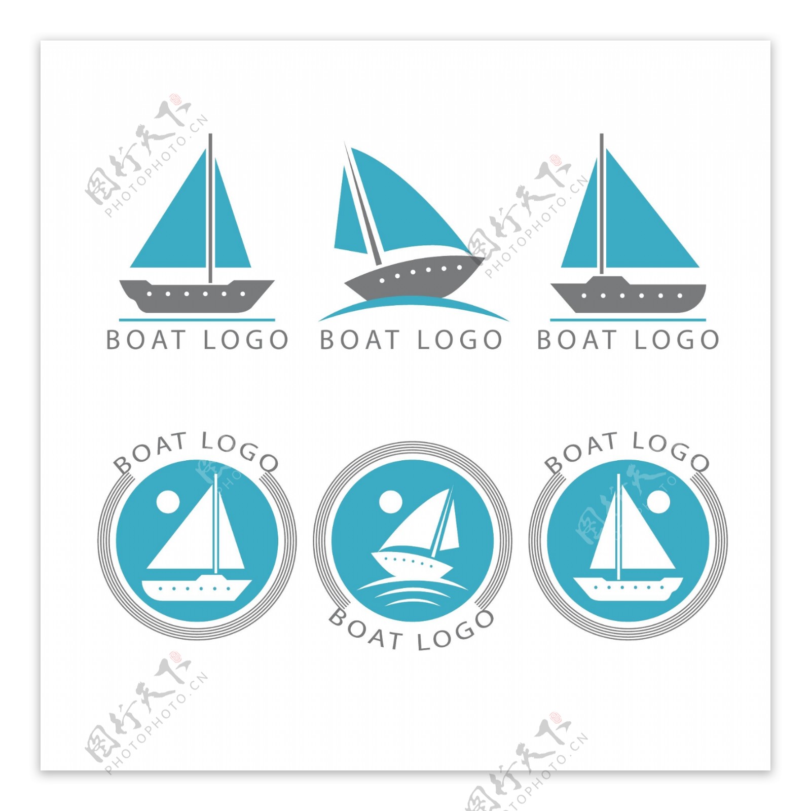 多款帆船印章符号矢量素材