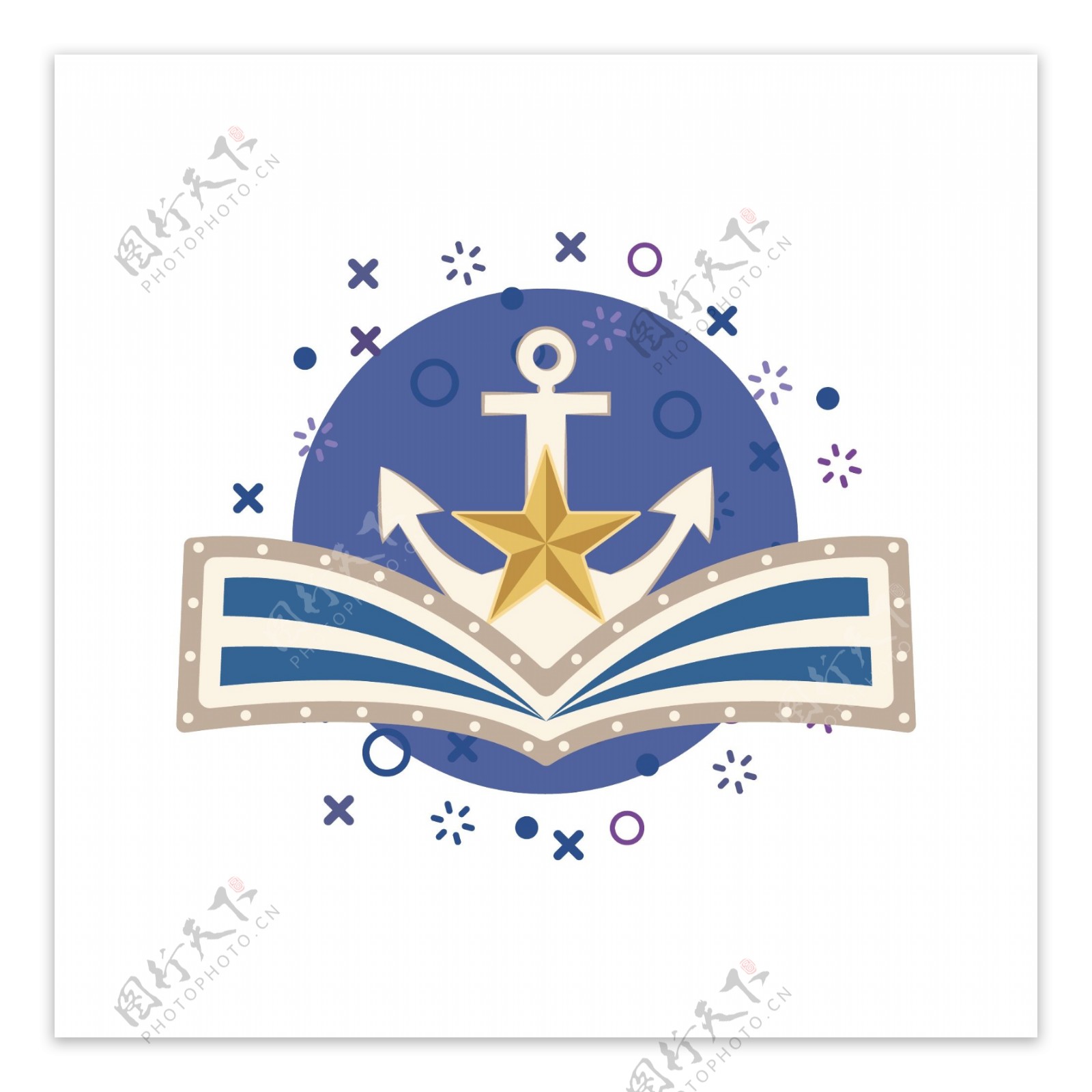简约扁平建军节97式军种海军胸标徽章元素