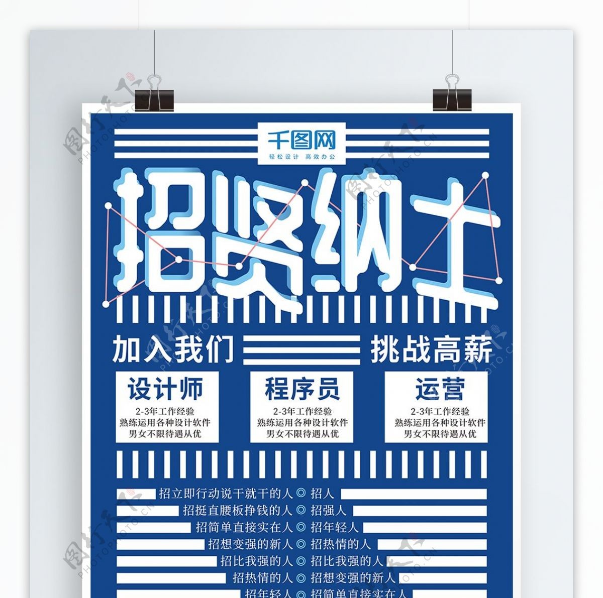 简约招贤纳士招聘蓝色实验式版式海报