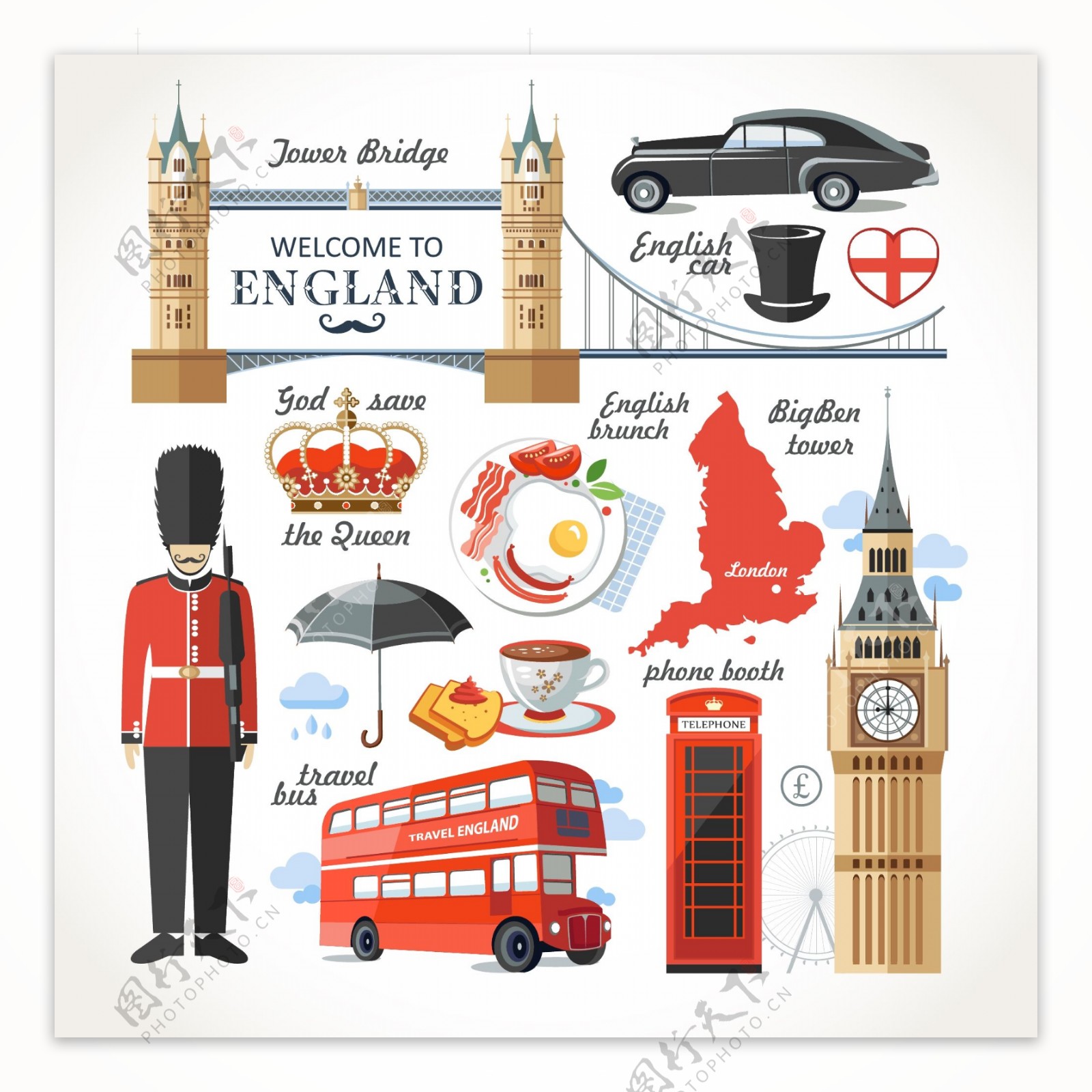 特色英国旅行插画