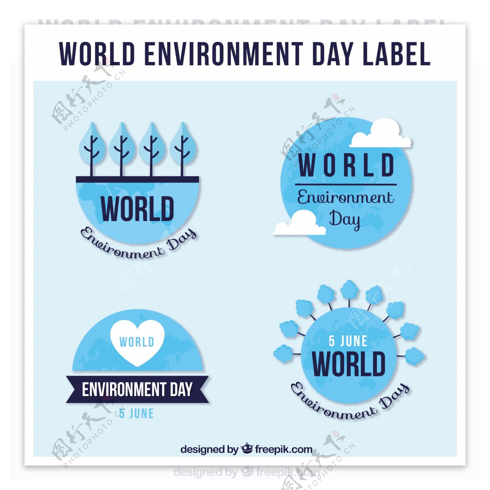 4款蓝色世界环境日标签矢量素材